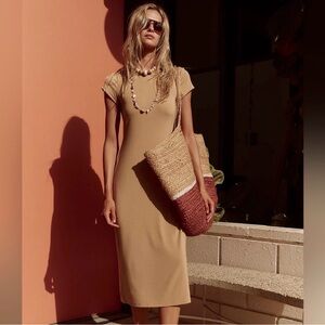 Free People Beach Essential Slim‎ Midi Dress Tan Size Medium